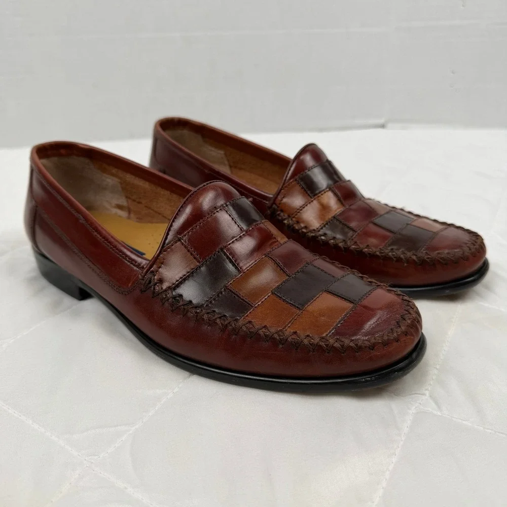 Vintage 90s Giorgio Brutini Men 9.5D Patchwork Leather Loafers Brazil